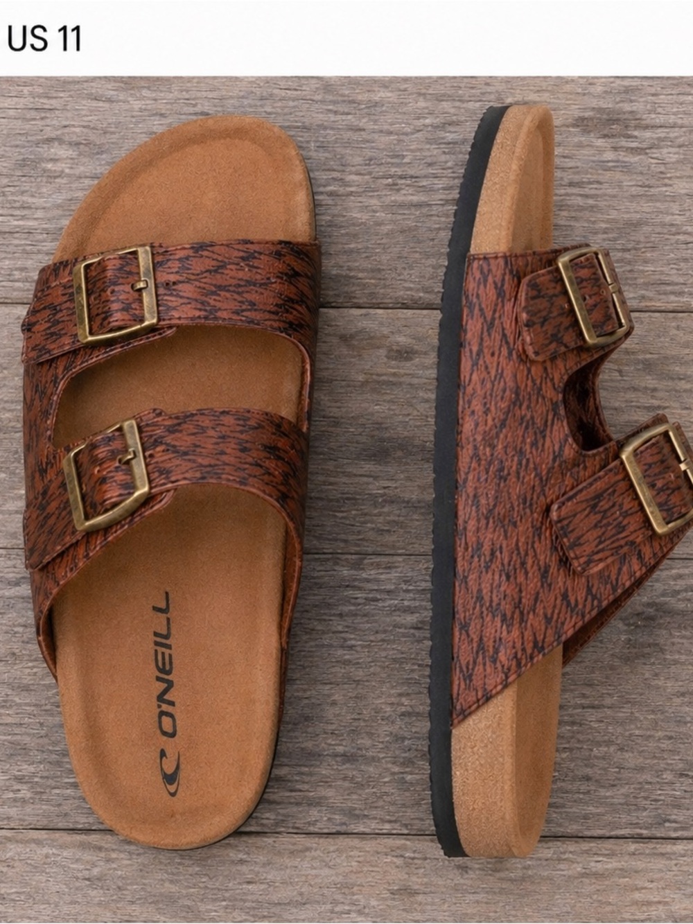O'Neill Brown Textured Double-Buckle Slide Sandals